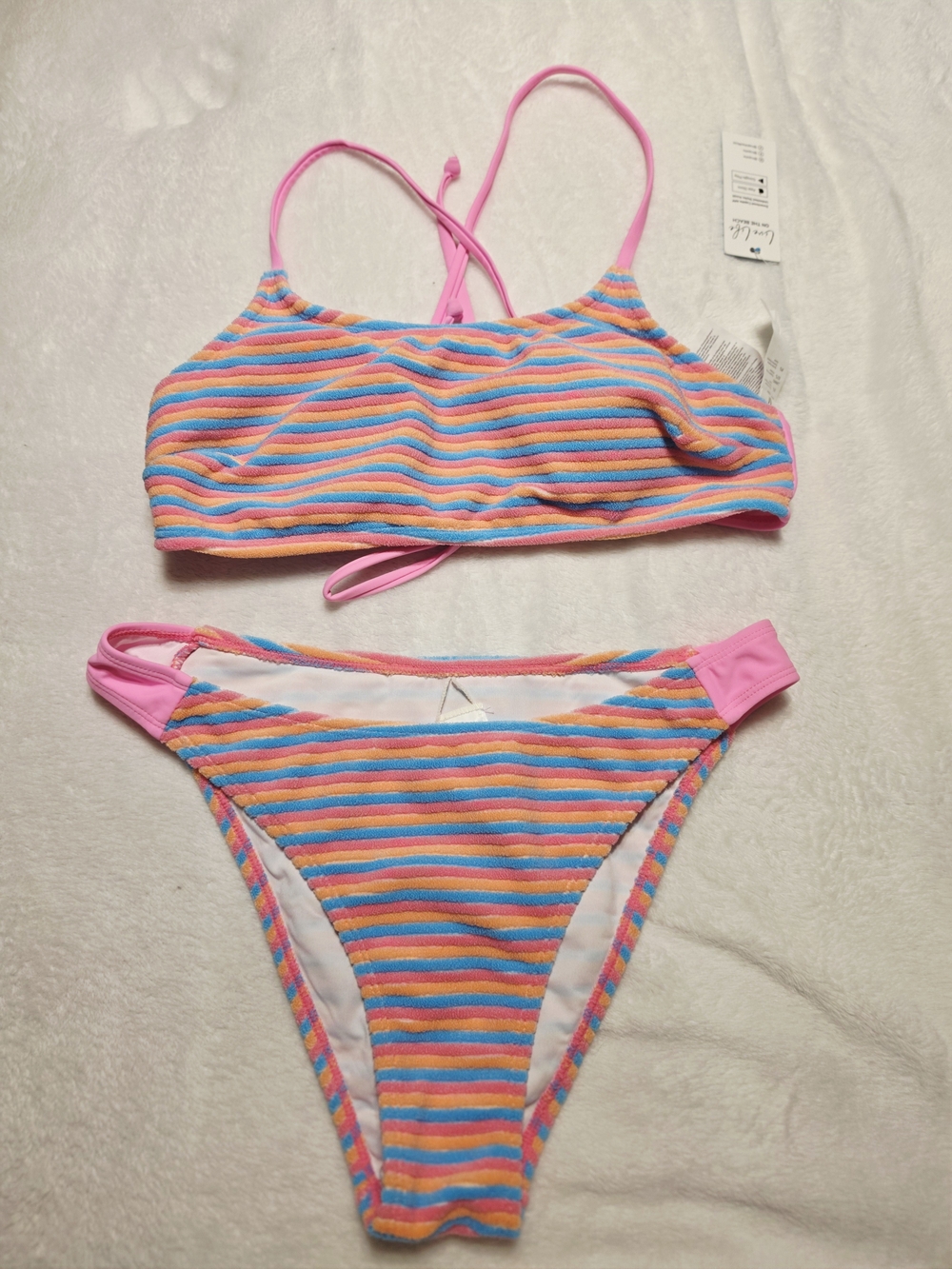 Cupshe Textured Multicolor Striped Swim Top - Pink, Blue & Yellow